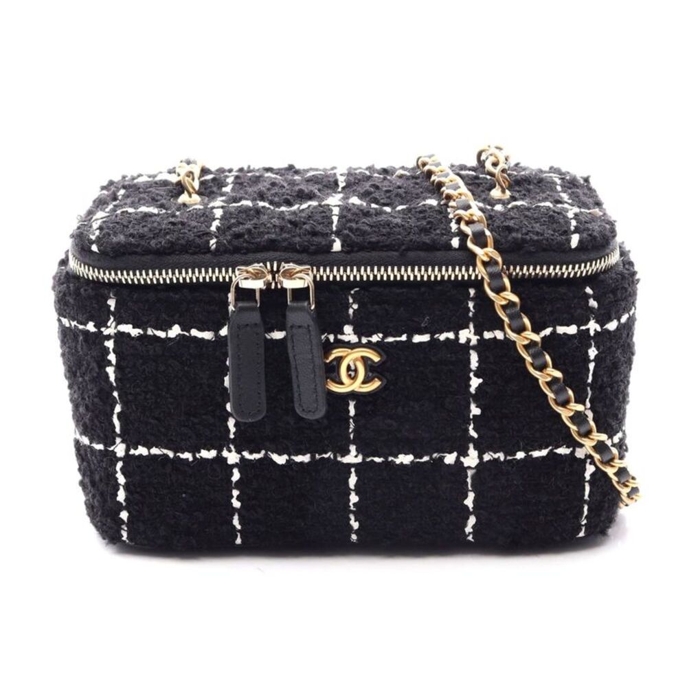 Chanel Coco Mark Vanity Shoulder Bag Fabric Leather